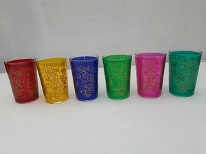 Vintage Morocan Tea Espresso Shot Glasses Turkish Multi Colored set Of 6 - Picture 1 of 14