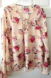 Show Me Your MuMu Anthro The Zuko Top Blushing Floral Lace-Up Bell Sleeve Large - Picture 1 of 7