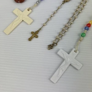 3 Collares Rosario Cruz Cuentas Perlas Imitadas Vintage - Imagen 1 de 24