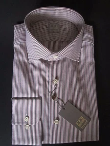 $265 NWT GOLD Ike Behar New York Red Multi Gray Striped Dress Shirt 15 LS 36" - Picture 1 of 6