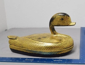 Caja baratija de pato grande de colección laca oro gremio maché japonés 11" - Imagen 1 de 6
