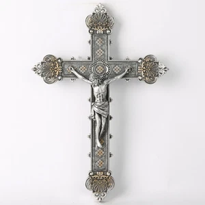 BC Catholic Crucifix Wall Cross, Jesus Christ Home Decor, Religious Gift, Vintag - Picture 1 of 12