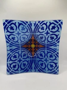 Hermoso plato de vidrio fundido de anactacia hecho a mano colección original azul griego - Imagen 1 de 7
