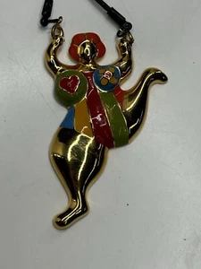 RARE 1999 NIKI DE SAINT-PHALLE SIGNED LARGE “NANA” PENDANT LEATHER NECKLACE - Picture 1 of 9
