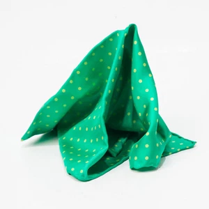 POCKET SQUARE Green Yellow Polka Dot Twill Silk UK Made Classic - Picture 1 of 5