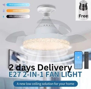 App Control Modern LED Ceiling Fan with Light Retractable 4Blades Lamp Remote - Picture 1 of 6