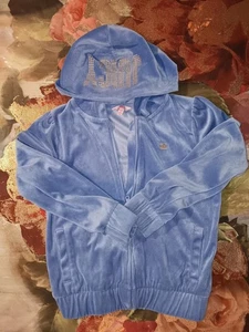 Authentic Juicy Couture Girls Blue Velour Full Zip Hoodie Size Medium 10/12 - Picture 1 of 4