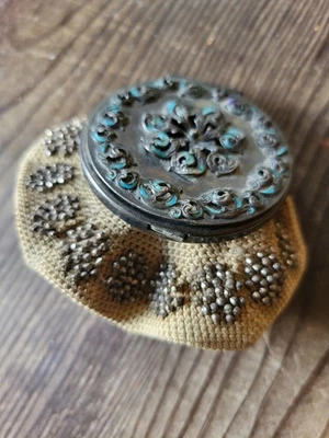 Antique Sterling Silver Top Coin Crochet Beaded Purse Art Nouveau Victorian  - Image 1 of 4