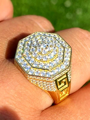 2.Ct Moissanite 14k Yellow Gold Plated Pinky  Round Cut Men's Wedding Band Ring - Image 1 of 4