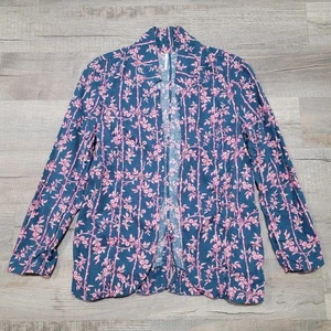Free People Linen Blend Floral Open Front Blazer Jacket Size Medium Pink Boho - Picture 1 of 7