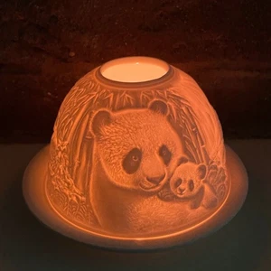 Dome Light Kuppellicht aus Porzellan mit Relief Motiv Pandas, Teelichthalter - Bild 1 von 6