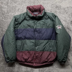 Vintage Nautica Jacke Herren XL grün rot Farbblock wendbar Entendaunen Puffer - Bild 1 von 14