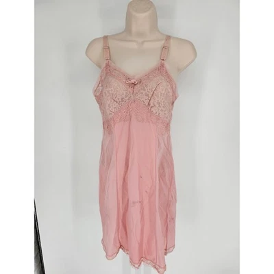 Camisón de nailon de encaje rosa claro Penneys Adonna talla 34 vintage de los años 80 transparente Foto 1 de 4