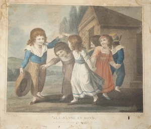 Thomas STOTHARD (1755-1834) GRAVURE IMPRIMEE EN COULEUR SCENE ENFANT ECOLE DANSE - Foto 1 di 12