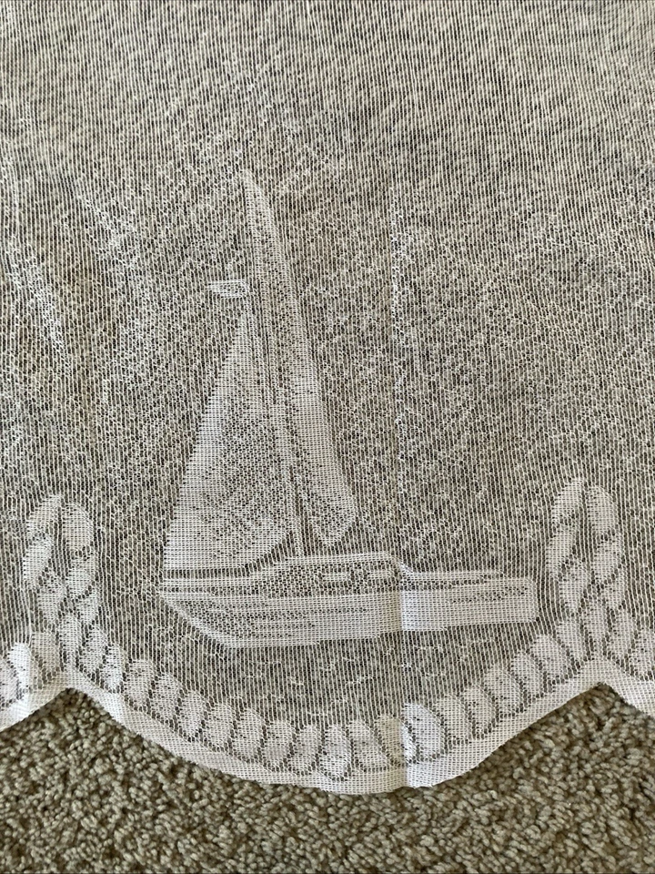 4 Heritage Lace Coastal Lake Beach Sailboat Anchor Rope Curtain Panels 83x38“ - Image 1 of 4