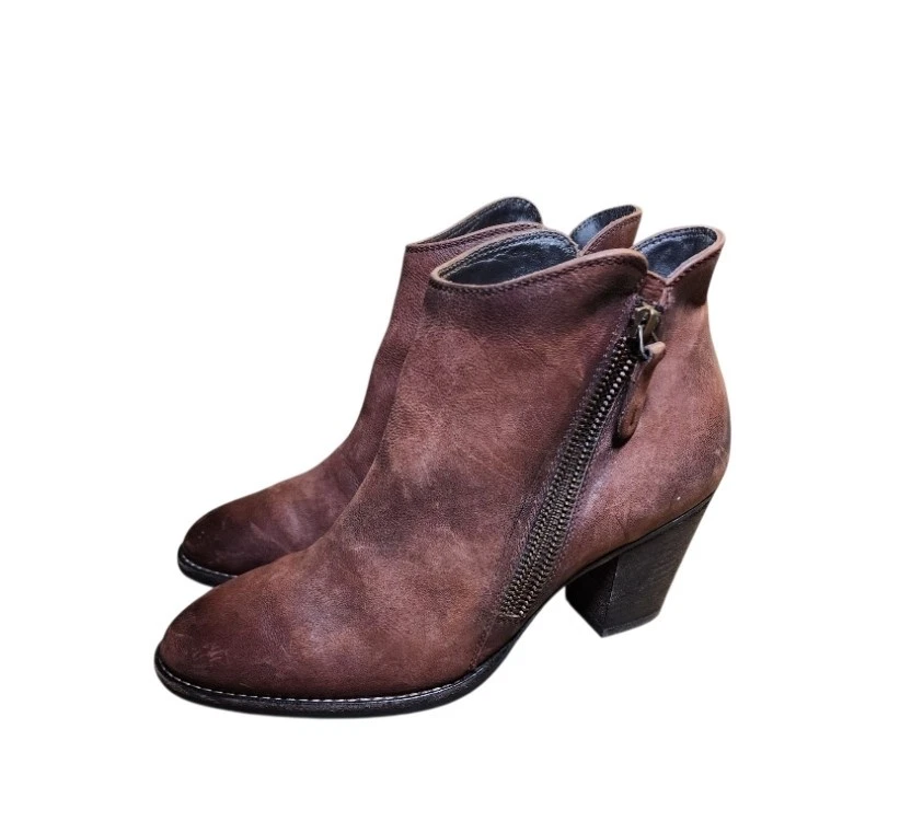 Paul Green Brown Distressed Western Zipper Ankle Boots Size 6 US 8 - Imagem 1 de 4