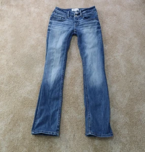 Pantalones de mezclilla BKE Hebilla Stella ajustados bajos rectos para mujer 25x30 azul elástico - Imagen 1 de 10