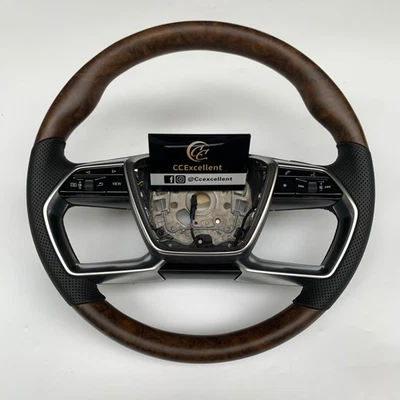 For 2020 Audi A6 A7 A8 A8L S8 RS Q8 A6L Q3 4-Spokes Custom Wood Leather Steering Wheel - Image 1 of 4