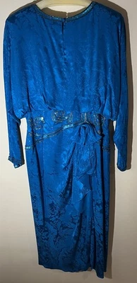 Vestido A J Bari Talla 14 100% Seda Adornado Lentejuelas Acolchado Hombros Formal De Colección Foto 1 de 4