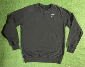 Gymshark Sweatshirt Mens Black Crewneck Pullover Logo Gym Training Size Large - Picture 1 of 11