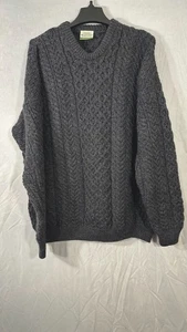 shannon woolen mills Fisherman Cable Knit Sweater Gray 2XL Men 100% Merino Wool - Picture 1 of 15