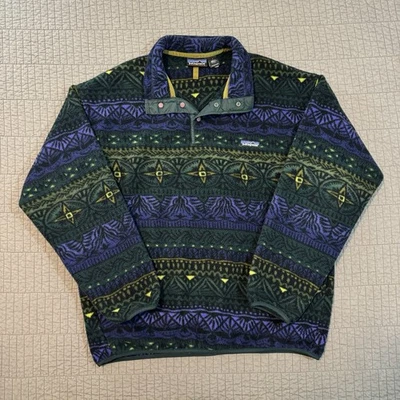 Vintage 90s Patagonia Synchilla Tradewinds Aztec Snap T Fleece Jacket Men Large - Image 1 of 4