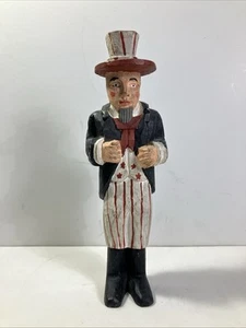 Antique/Vintage Primitive Folk Art HandCarved Tall Wooden Uncle Sam Figure 9" - Picture 1 of 14