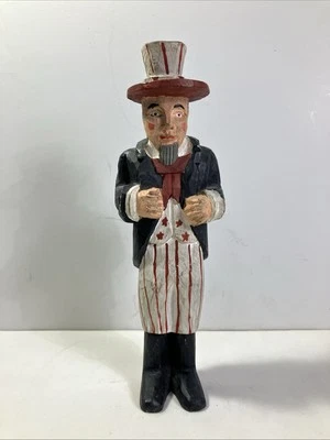 Antique/Vintage Primitive Folk Art HandCarved Tall Wooden Uncle Sam Figure 9" - Image 1 of 4