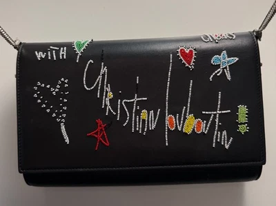 Christian Louboutin Calfskin Beaded Loubitag Paloma Clutch Black - Image 1 of 4