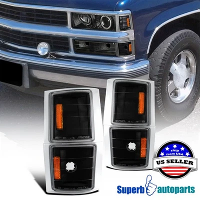 Fits 1994-1998 Chevy C10 Pickup Truck Corner Lights Black Tahoe Suburban Foto 1 de 4