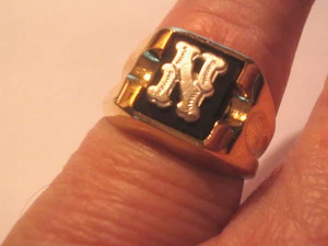 Anello Vintage Art Decò Sigillo Iniziale "N" Pietra Nera Oro Fascia Vermeil Misura 7,5 - Foto 1 di 5