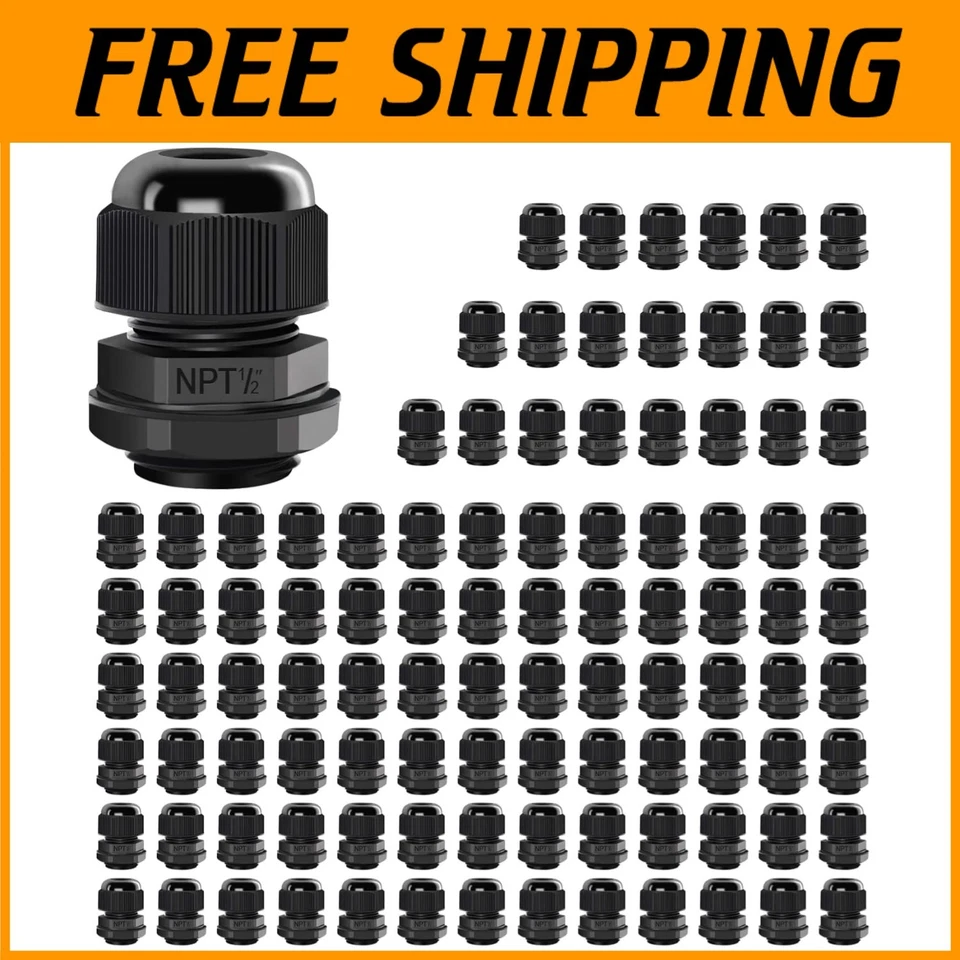 100-Pack NPT 1/2" Cable Glands Black Nylon Joints - Image 1 of 4