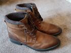 Marks & Spencer Mens Tan Brown Leather Herringbone Trim Ankle Boots Size 11