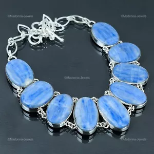 925 Silver Throat Chakra Kyanite Stone Anniversary Chain Trendy Necklace Jewelry - Picture 1 of 6