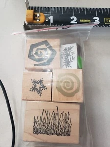 Lot of 5 Swirl star grass leaves rubber stamps #148 - Picture 1 of 2
