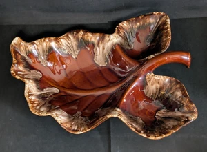 Vintage MCM Rumpf Ofenfest USA Große Braun Tropfglasur Blatt Servierplatte 14" - Bild 1 von 8