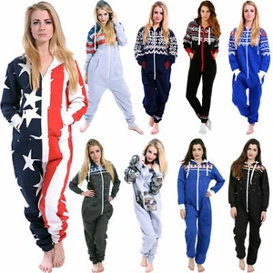 Damen Erwachsene 1Onesie Pyjama Damen Fleece Kapuze Overall Reißverschluss Azteken Playsuit - Bild 1 von 30