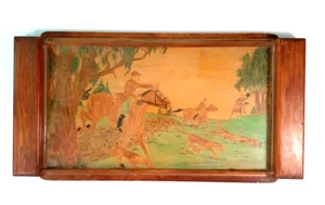 Antigua bandeja para servir caza zorro inglés vidrio y madera 19" pintada a mano - Imagen 1 de 10
