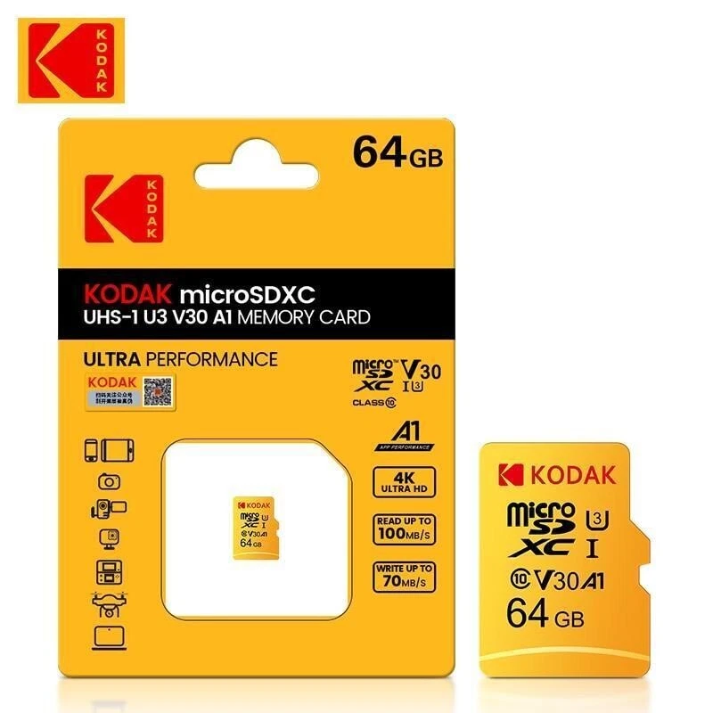 KODAK 64GB TF MICRO SD CARD CLASS 10 U3 MOBILE, CAMERA MEMORY SHIPS FROM USA - Image 1 of 4