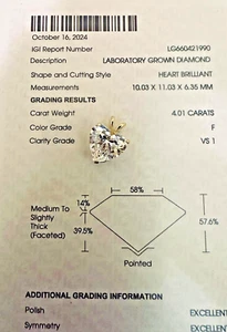 4.00 Ct HEART Cut F Color VS1 Diamond Pendant Solid 14K YELLOW Gold Pendent - Picture 1 of 19