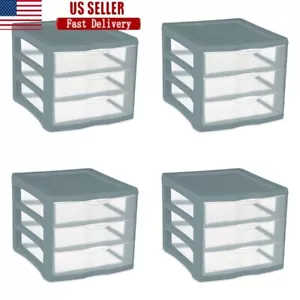 3 Drawer Plastic Storage Organizer Stackable Unit Office Crafts Beauty Set of 4 - Picture 1 of 7