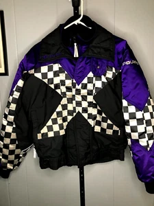 Vintage 90s Polaris Indy Snowmobile Jacket Coat Racing Snow SZ Men SM Checkered - Picture 1 of 7
