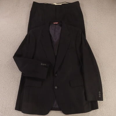 VTG Jos A Bank Suit M Blue Chalk Stripe 100% Wool Flannel Made in USA 40R 37x29 - Image 1 of 4