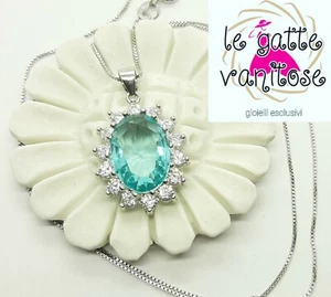 Collana Donna con ciondolo acquamarina ovale con zirconi biachi - Foto 1 di 4
