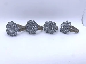 Crystal Beads Beaded Napkin Rings Silver Tone Floral Set of 4 - Picture 1 of 6