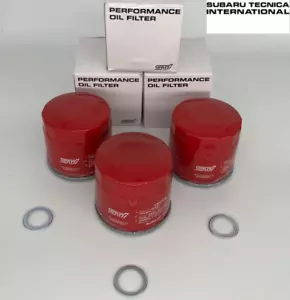 3x STI Red Uprated Performance Oil Filter Fits: Subaru EJ25 FA FB EJ20 WRX - Picture 1 of 1