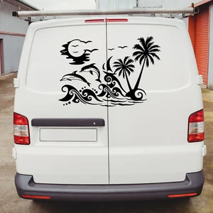 Adesivi auto delfini palma sole decalcomania vinile camper paraurti finestra camper - Foto 1 di 21