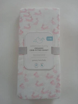 NWT Pottery Barn Baby Pink Bunny Rabbit Organic Crib Fitted Sheet - Image 1 of 4