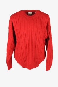 Suéter de cuello redondo tejido con cable de lana vintage años 90 rojo talla XXL - IL2685 - Imagen 1 de 4