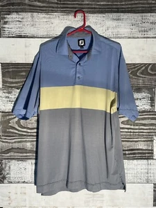 Footjoy Shirt Mens X-Large Blue,Yellow,Grey Striped Polo FJ Stretch Athletic - Picture 1 of 6